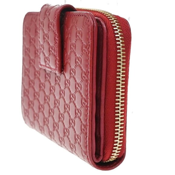 GUCCI Micro Guccissima GG Pattern Bifold Zipper Wallet Leather Red - Picture 4 of 12